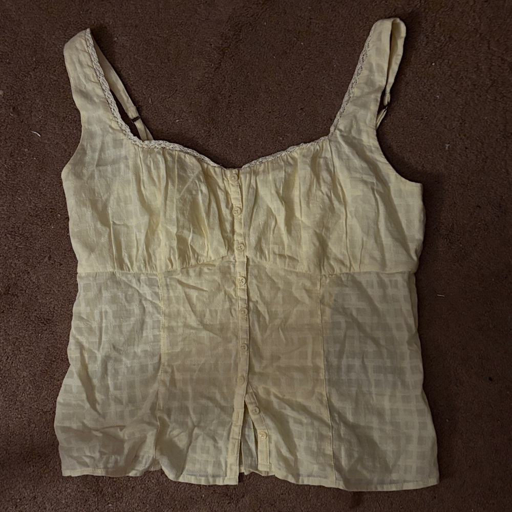 Hollister Light Yellow Button-Up Top